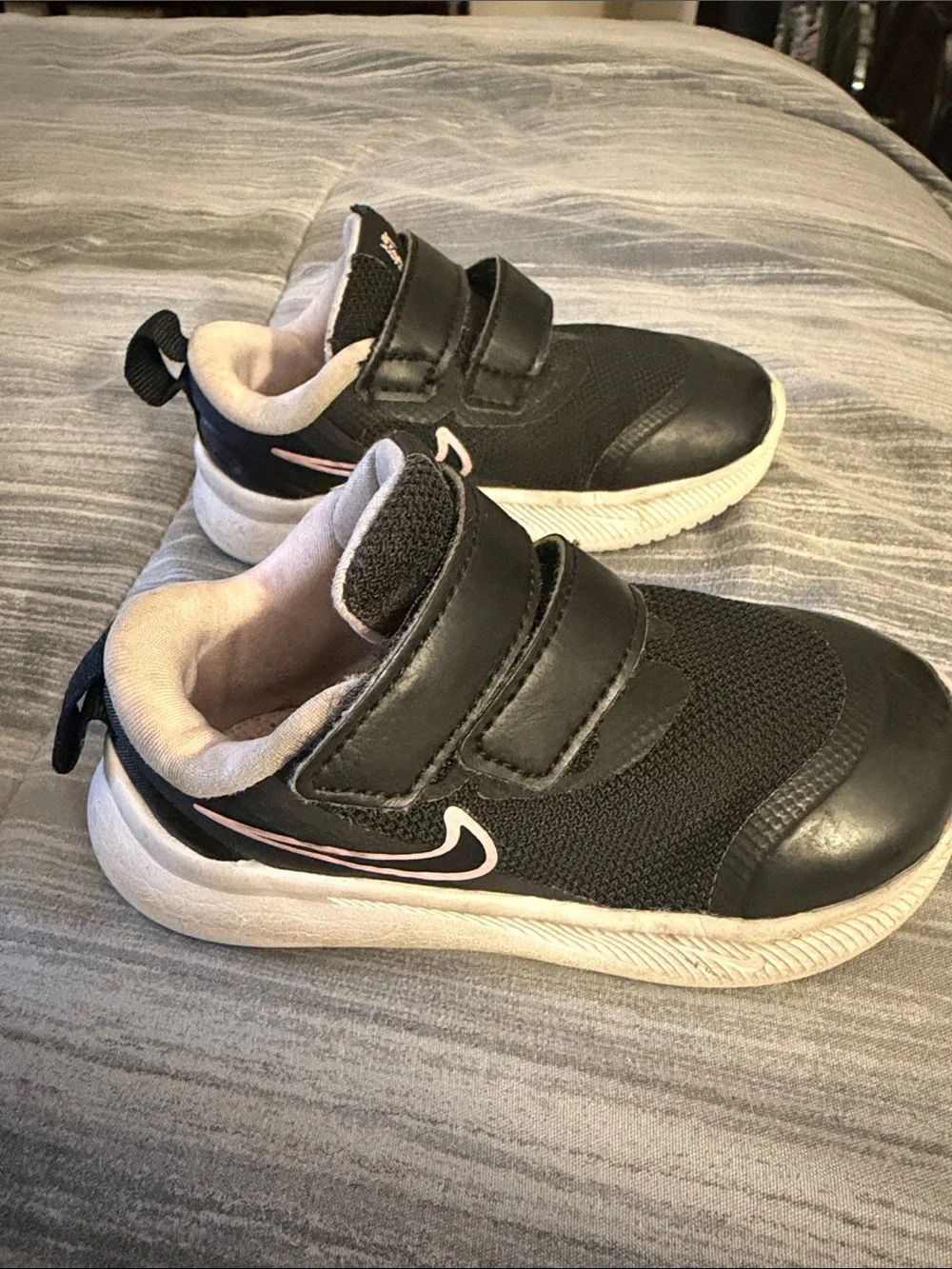 Nike Kids Black and Pink Velcro Sneakers